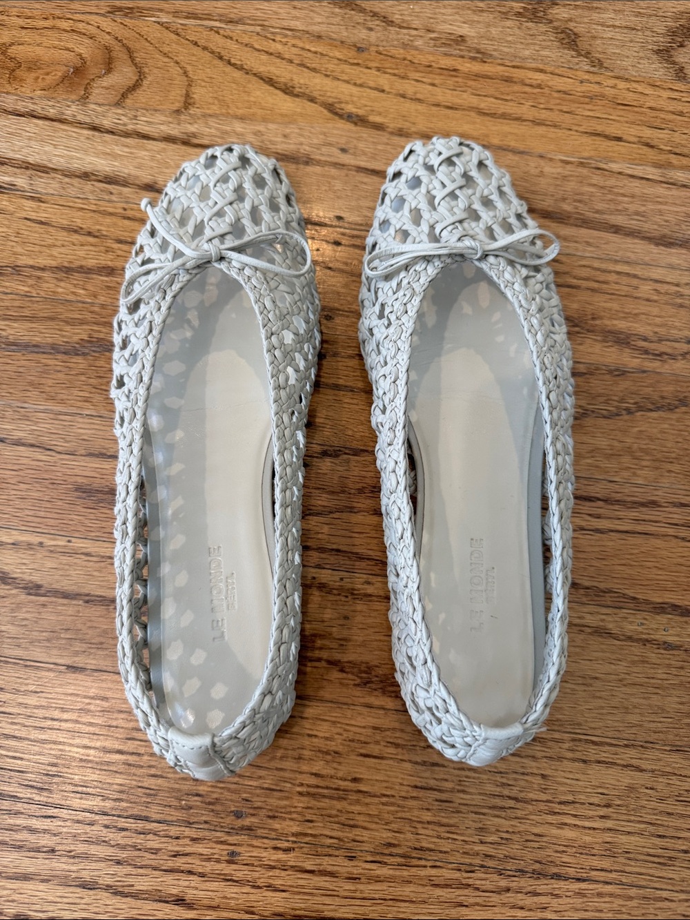 Woven Ballet Flats in Ecru with Bow Detail